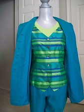 Women's Dana Buchman 4-piece green blue silk Jacket Pant Suit Size 2-4 MINT