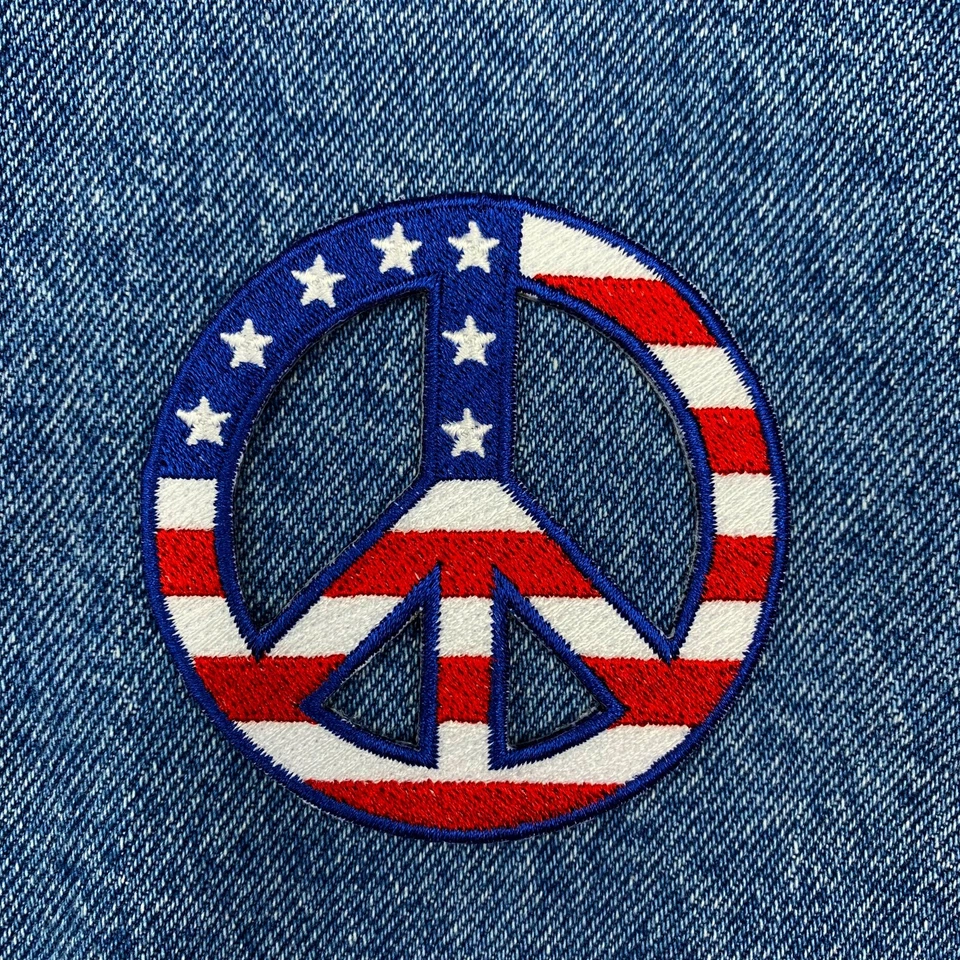 PARCHE SIGNO DE PAZ HIPPIE ANTI-GUERRA EE. UU. BORDADO HIERRO-EN EMBLEMA BANDERA AMERICANA Foto 2 de 4
