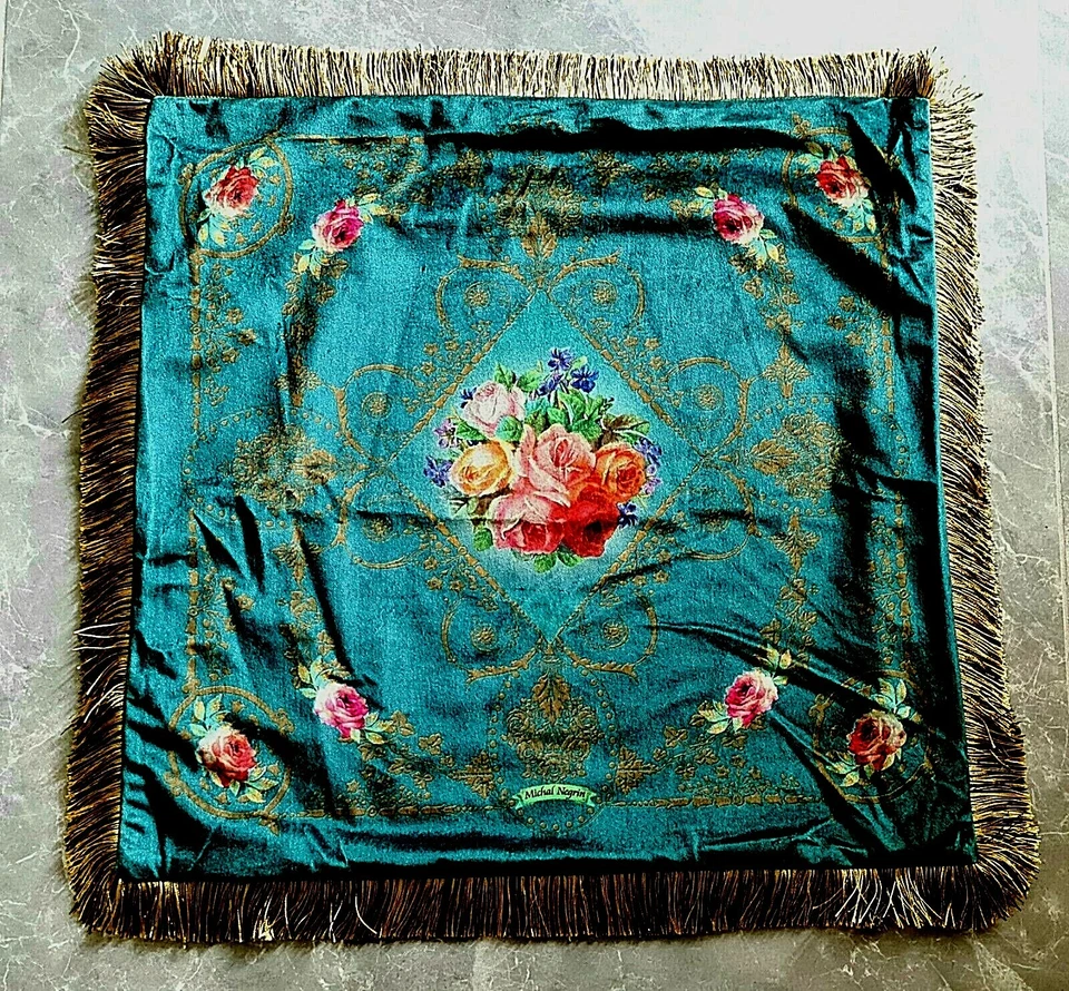 Decoration Michal Negrin Beautiful Deep Green Velvet Pillow Cover Case Roses.  - Image 4 of 4