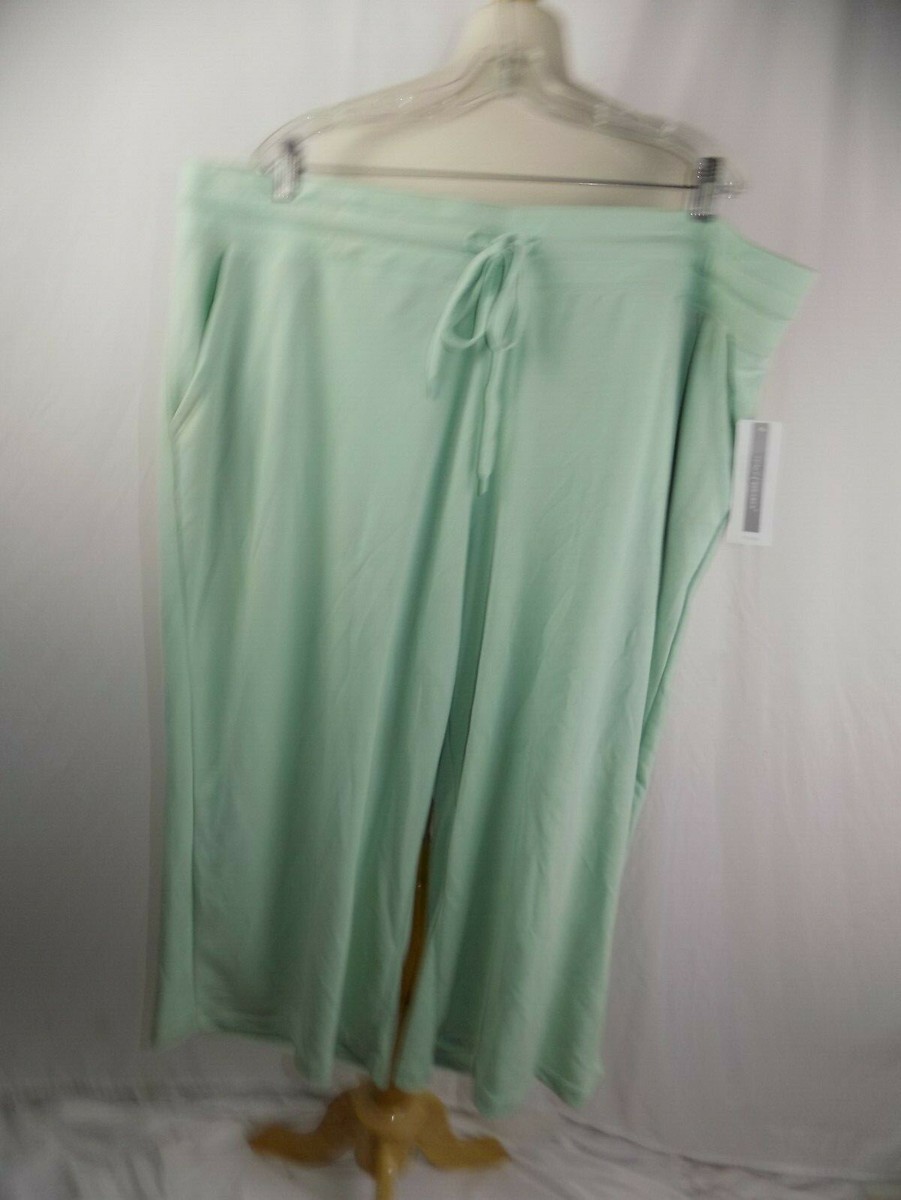 Peace and Pearls Crop Pants 2X Green Elastic Waist Pockets Comfort