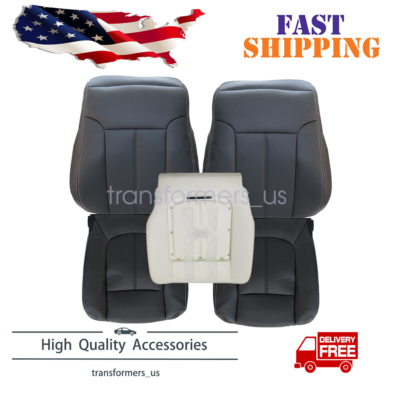 For 2011-2016 Ford F250 F350 Both Side PERF Leather Seat Cover & Foam Cushion