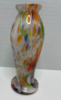Vintage MCM Japanese Art Glass Flower Vase w/Multicolor Swirls