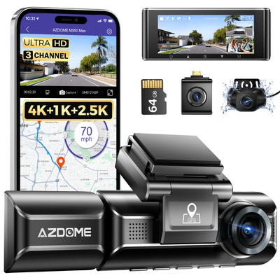 AZDOME 3CH Dashcam GPS WiFi Dashboard Camera Recorder 4K+1080P+2.5K Parking Mode