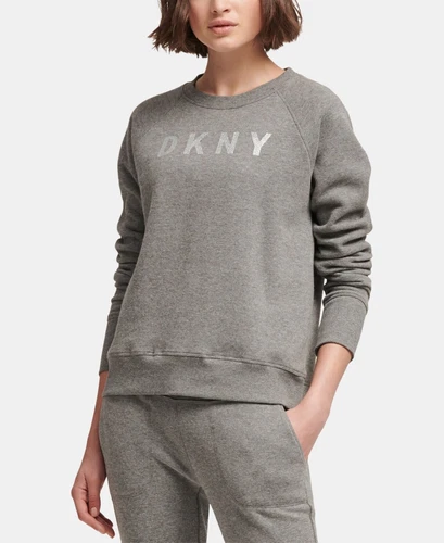 DKNY Damen Sport Glitzer Logo Fleece Sweatshirt X-Small