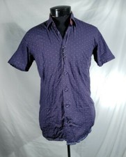 Bogosse Shirt Short Sleeve Button Blue Micro Check Men's Sz 1 XS
