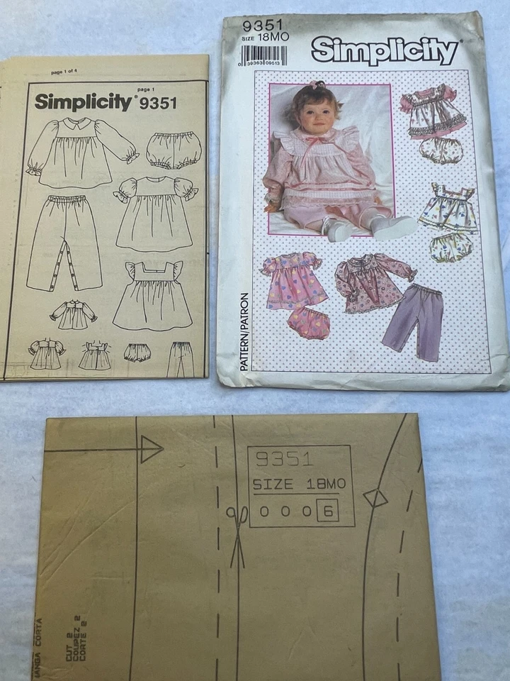 Simplicity 9351 Babies' Tops Apron or Sundress Pants and Panties Size 18Mo FF/UC - Image 2 of 3