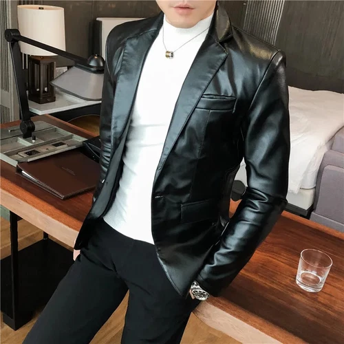 Weiße Herren Anzug Lederjacke / Herren Anzug Blazer Elegant Business Mantel - Bild 2 von 27