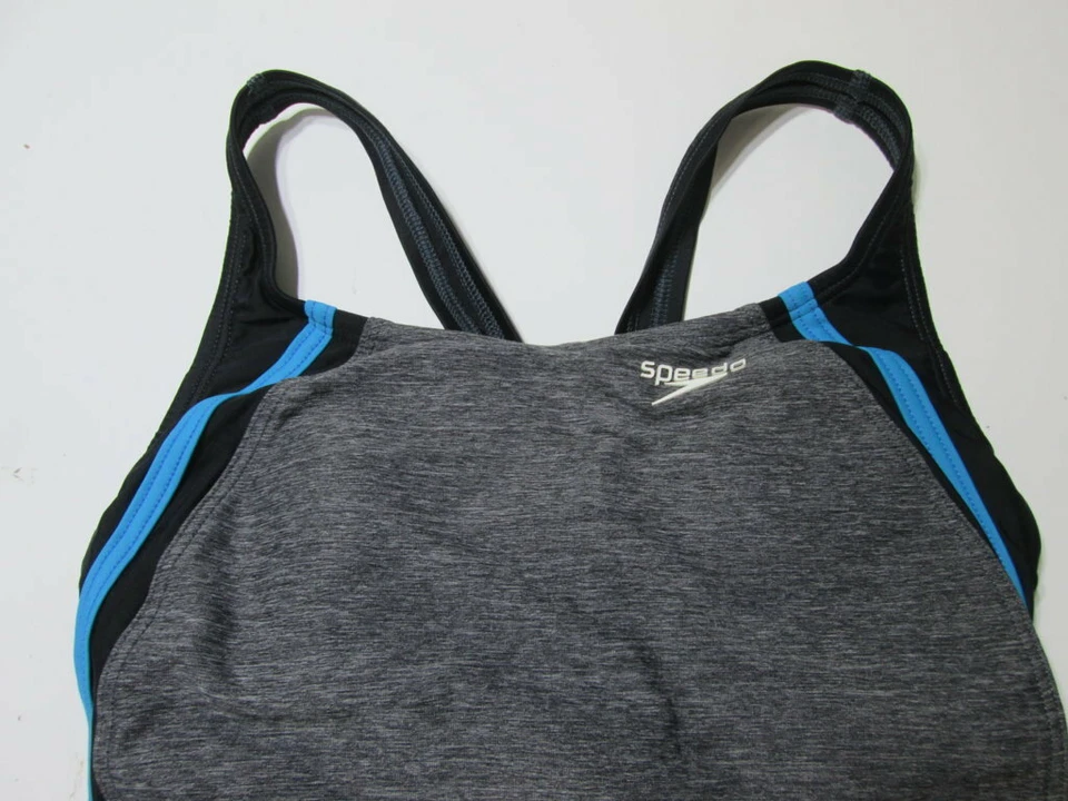 Traje de baño Speedo para mujer talla 6 de una pieza gris forrado inalámbrico espalda deportiva estampado de logotipo Foto 4 de 4