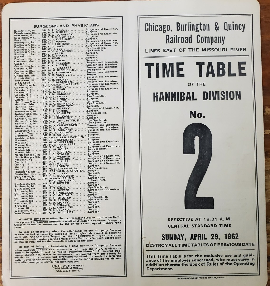 Chicago, Burlington Quincy, Employee Timetable 1962, Rules