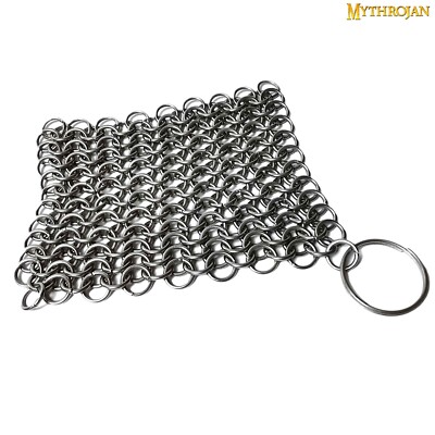 Chainmail Steel Stainless Skillet Cast Iron Scrubber Kitchen Cookware 10 x 10cm