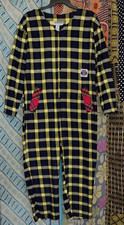 Women's VTG. ESLEEP Jumpin Funky oversized Plaid Flannel Jumpsuit XL EUC 48B