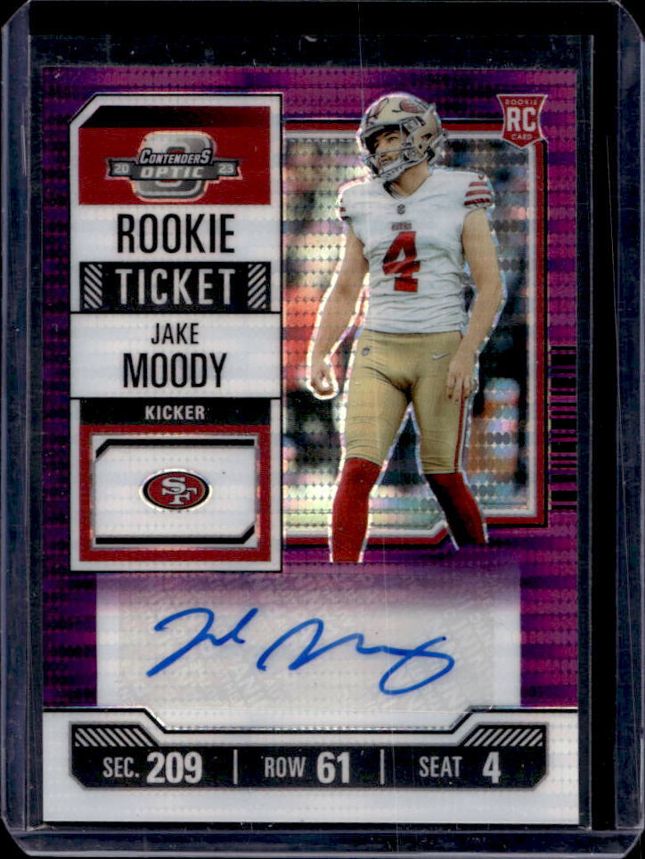 2023 Contenders Optic Jake Moody Purple Pulsar RC Rookie Ticket Auto #4/21 #174