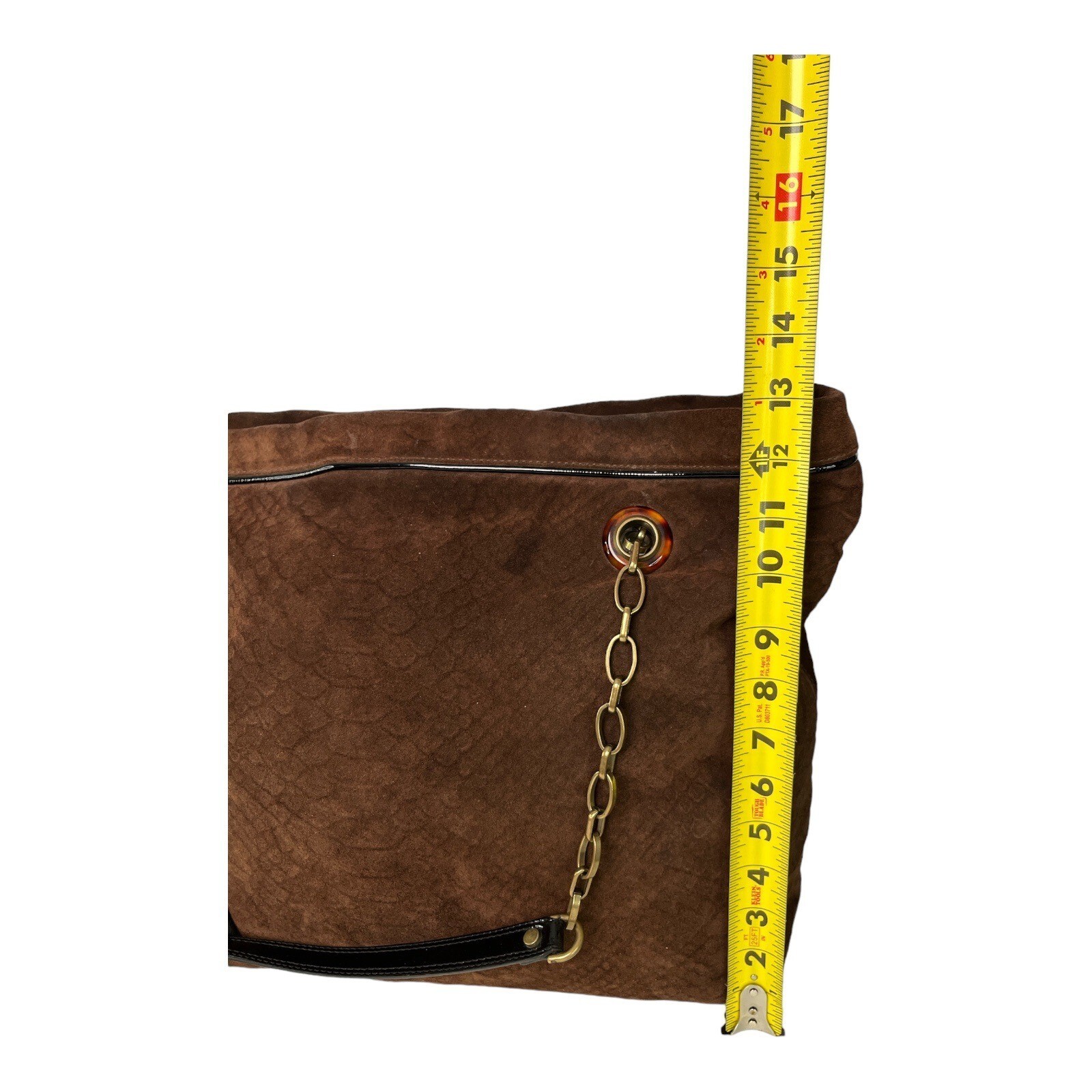 LANVIN "Amalia" Python Print Brown Suede Bucket S… - image 19