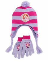 New Sofia the First Girls' or Little Girls' Beanie Laplander Hat Gloves Set