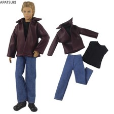 Wine Leather Fashion Clothes Set For 12" Boy Doll Outfits Jacket Coat Vest Pants