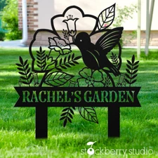 Personalized Hummingbird Metal Garden Sign Custom Grandma's Flower Yard Marker