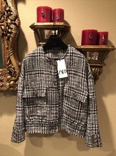 100 Authentic ZARA Tweed Frayed Plaid Blazer with Gold Buttons 129 Tax SZ: XS