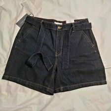 Tommy Hilfiger Women's High Rise 6" Rigid Denim Shorts Dark Rinse Wash Belted 10