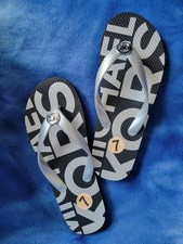 Michael Kors Jet Set Black Silver Logo Flip Flop Thongs Size 7 NWOB