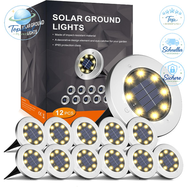 Solar Bodenleuchte 12 StüCk 8 Leds Warmweiß Edelstahl Wasserdicht Garten-image