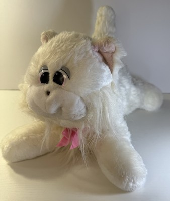 Vintage 1980 s White Fuzzy Pound Purrries Cat 12  Tonka Missing Nose