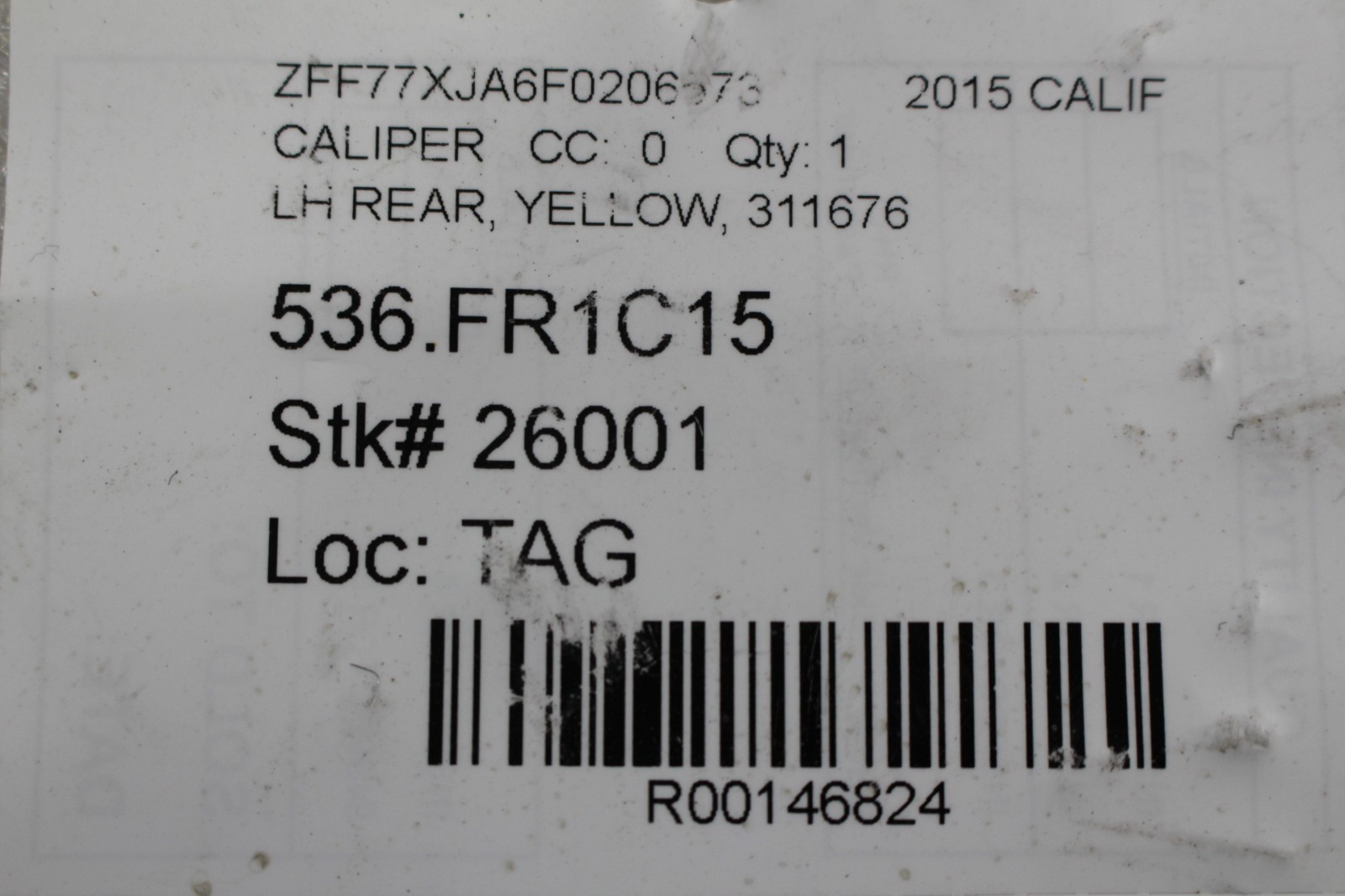 Ferrari California T, LH, Left, Rear Brake Caliper, Yellow, Used, P/N 311676