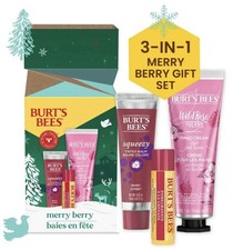 Burt's Bees Merry Berry Gift Set, Lip Balm, Squeeze Tinted Balm, Hand Cream NEW