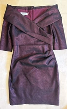 Rickie Freeman for Teri Jon Dress Off-The Shoulder Size 4 Burgundy Metallic