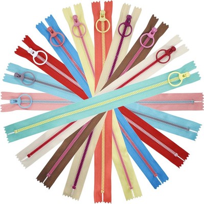 SHRJ 20pcs Resin Zippers with #3 Lifting Ring Pulls Close-end for Sewing Bulk, N