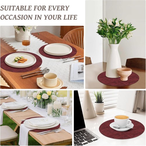 13"Round Placemats Set of 4, Reversible Faux Leather Heat Resistant Table Mats, - Picture 7 of 7