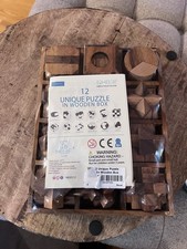 12 in 1 Wooden Brain Teaser Mini Puzzles Box Set, Hand Crafted in Thailand