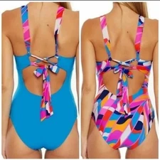 NEW Trina Turk Rio One Piece Swimsuit Bathing Suit Reversible Colorful Size 14