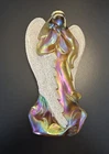 Fenton Iridescent Autumn Gold Amber Carnival Glass Angel Figurine Coralene Wings