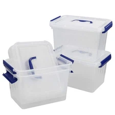 4 Packs 6 Quart Lidded Storage Bin Plastic Latching Container Box with Handle