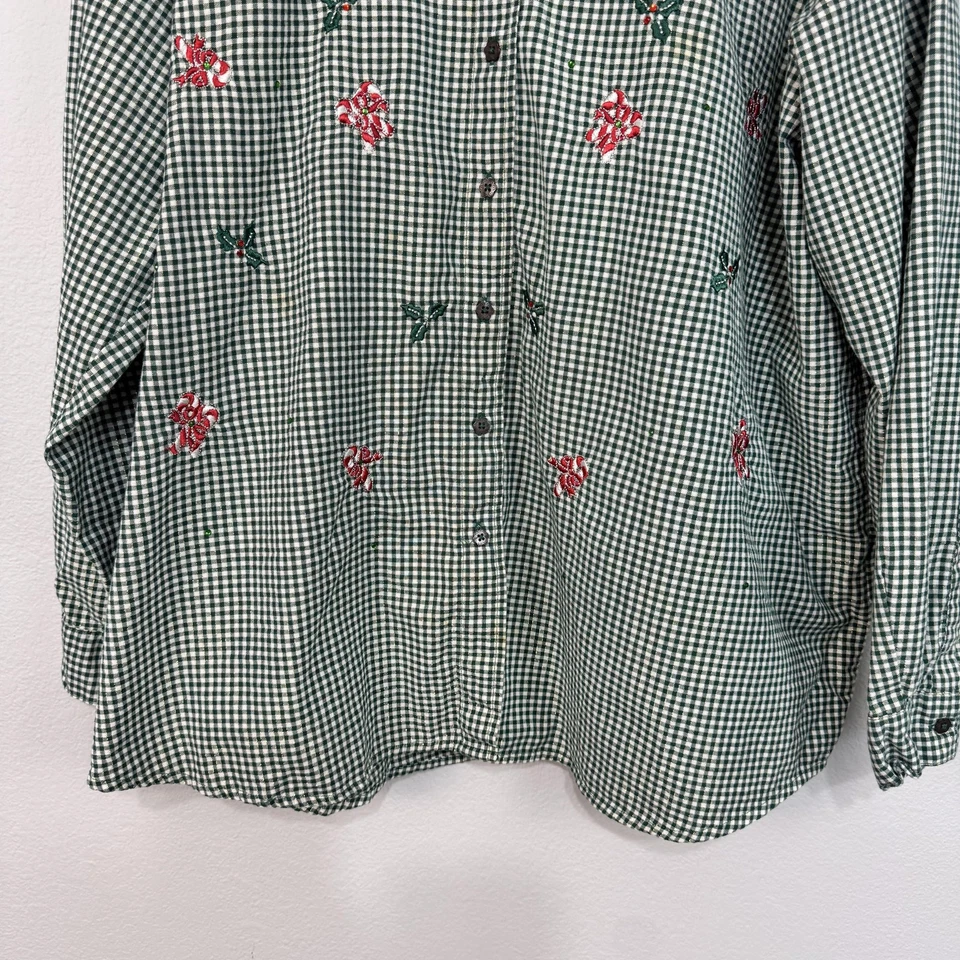 Camisa Bobbie Brooks Para Mujer 26W 28W Verde Guinga Navidad Vacaciones Top Foto 3 de 4