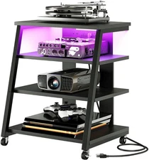 4-Tier AV Media Stand with Wheels, Stereo Stands, Media Console Shelf with Po...