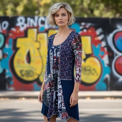 Vandana Red White Blue Patchwork Mesh Dress Boho Artsy Festival Size Medium
