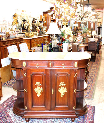 Antique French Louis XVI Mahogany Sideboard Marble Top Bar Cabinet | Server