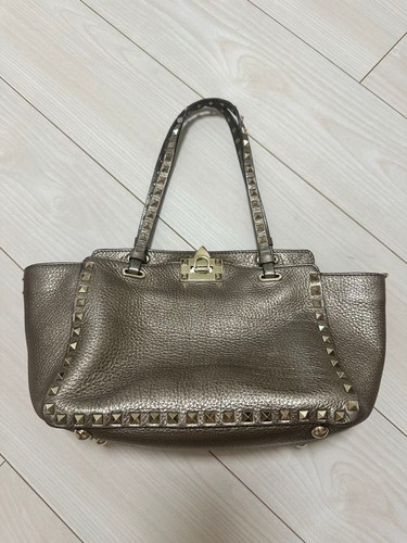 VALENTINO GARAVANI Rockstud 2Way Handbag Leather Metallic Studded Used From Jp