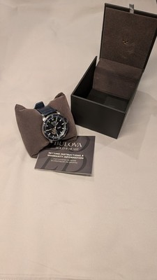 Bulova Marine Star Skeleton Men's Automatic Blue Leather Watch 45 MM 96A291