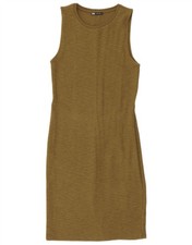 Zara Womens Sleeveless Sheath Dress UK 14 Large Khaki Flecked Cotton AJ09
