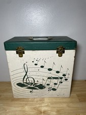 Vtg 1960 Platter-Pak 1250ND Vinyl Record Storage Case Green White Music Notes