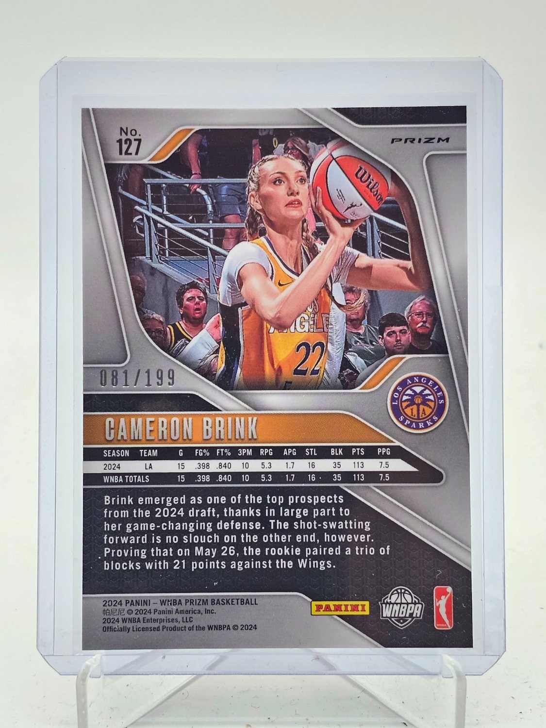 CAMERON BRINK 2024-25 PANINI PRIZM WNBA BLUE ROOKIE RC /199 #127 SPARKS Q7658 view 2