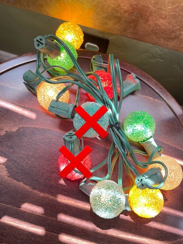 Vintage Ice Frosted Sugar Snowball Christmas Lights Bulbs C7 **8/10 Working** - Picture 3 of 16