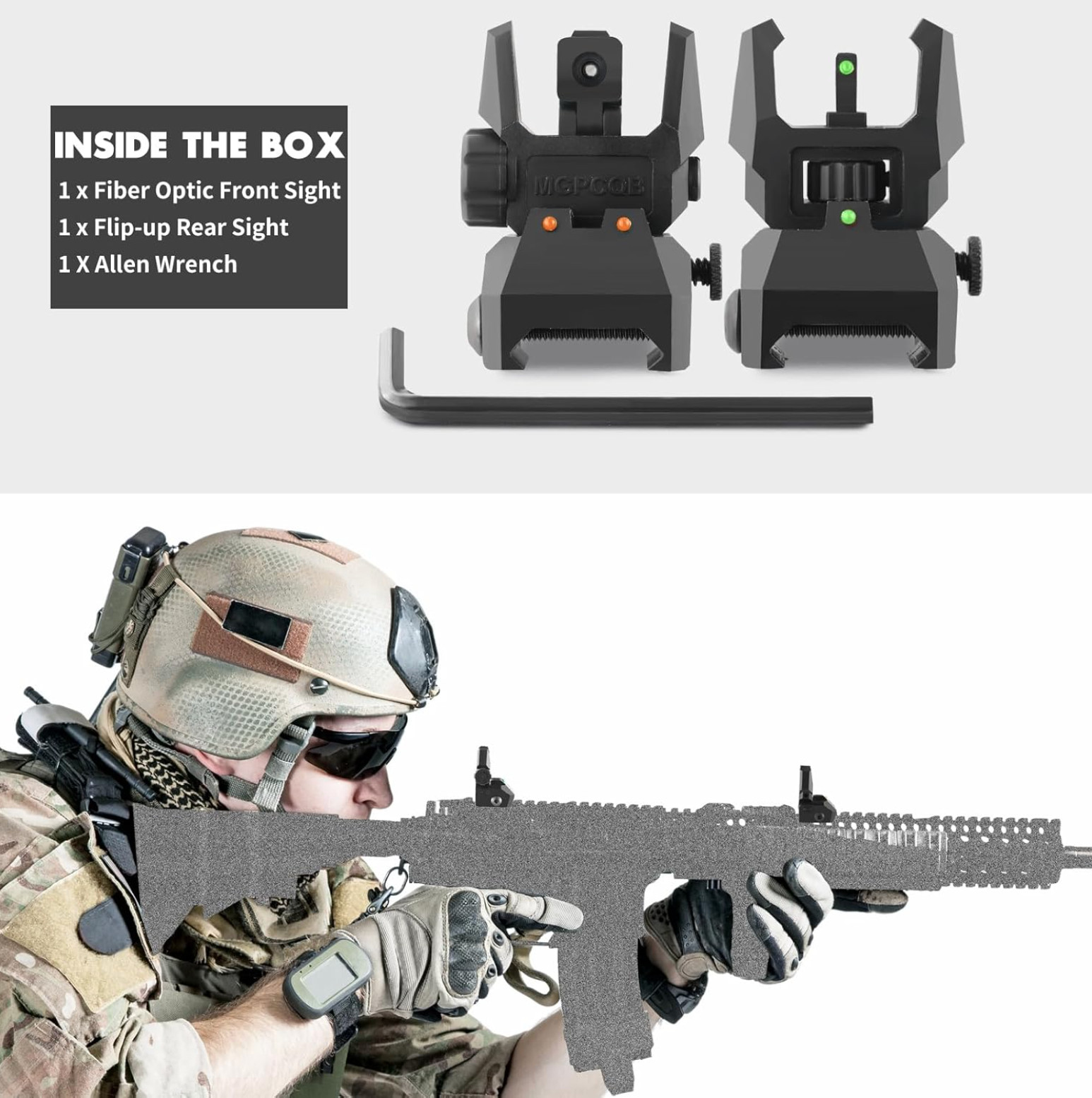 V2 Fiber Optic Iron Sights Flip up Front and Rear Backup Sights with Green Red