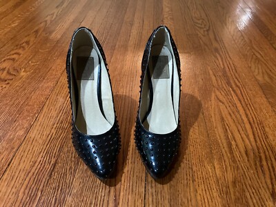 FRh Fahrenheit black patent leather pumps 7 shoes slip on heels bk beads/studs