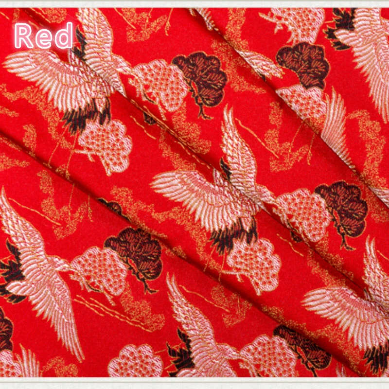 1M Tela Grúa Japonesa Kimono Brocado Sedoso Satinado Bordado Hágalo Usted Mismo Acolchado Borde Foto 2 de 4
