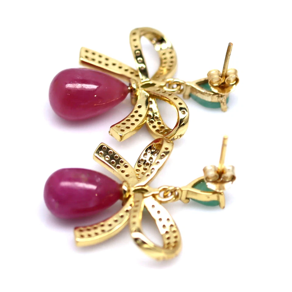 Heizbar 8x12 Mm. Rot Rubin,Smaragd & Cubic Zirkonia Ohrringe 925 Sterlingsilber - Bild 3 von 4