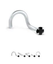 Genuine Black Diamond Nose Ring Screw Stud AAA 14K Yellow Rose White Gold