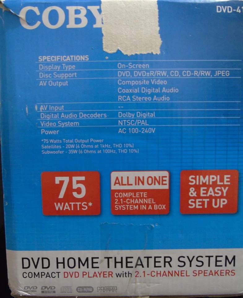 Coby DVD-419 DVD w/Home Theater Speakers -- New Open Box - Image 4 of 4